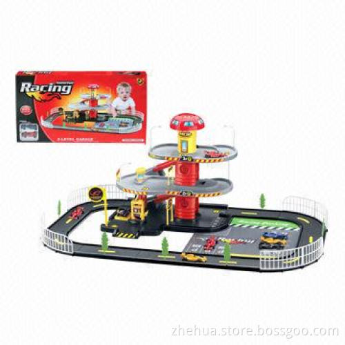 Plastic DIY Building Block Toys, Racing Parking Lot/High-quality, Low-price with 2 Die-cast cars